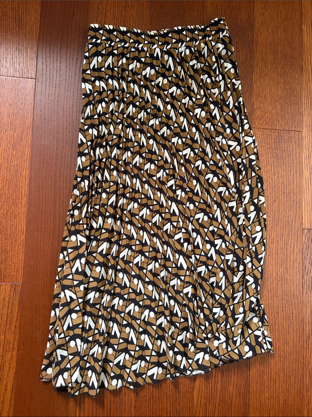 Zara Brown Black and White Pleated Midi Skirt